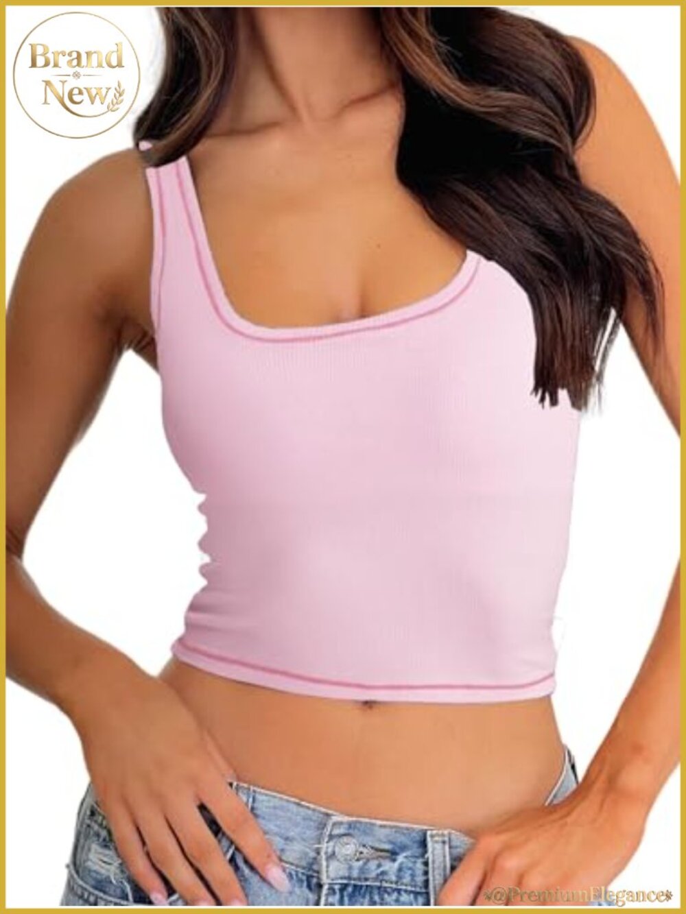 Women's Ribbed Square Neck Crop Tank Top with Removable Pads